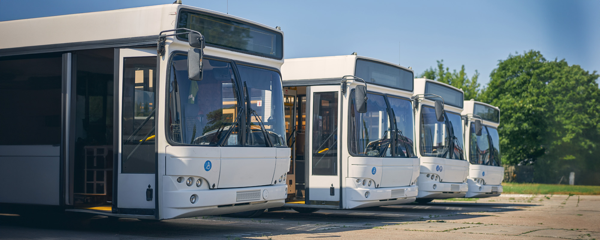 four new buses standing in the line